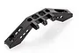 A black anodized aluminium axle truss for an RC car, featuring multiple mounting holes and a rigid, angular design.