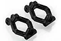 Two black plastic RC steering hub carriers (C-hubs) shown from an elevated angle on a white background.