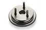 A silver-coloured metal RC engine flywheel with three vertical clutch pins, shown against a white background.
