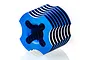 A blue anodized aluminium nitro engine heatsink cooling head with silver machined edges on a white background.