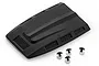 A black plastic RC car hood scoop accessory with a textured mesh design and four small mounting screws on a white background.