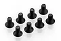 A set of eight black metal countersunk screws arranged in a grid on a white background.