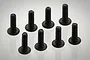 Eight black button head screws arranged in two rows on a light grey background.