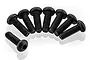 Eight black button head RC screws arranged in a semi-circle on a white background.