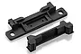Two black plastic HSP bumper mount components for RC vehicles shown on a white background.