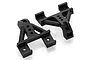 Two black plastic RC shock tower braces for HSP vehicles, shown from an angled perspective against a white background.