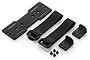 HSP battery tray set including a main tray, two velcro straps, two L-shaped mounting brackets, and four small plastic pins on a white background.