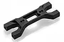 A black plastic HSP battery mount component for RC cars, featuring a central rectangular opening and four mounting holes.