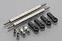 HSP RC upper link set including two metal threaded rods, four black plastic rod ends, two ball studs, and two ball inserts on a grey background.