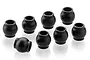 A set of eight small black spherical pivot balls for RC suspension components arranged on a white background.