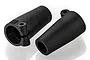 Two black plastic rear axle cover bushings for an RC car, shown against a white background.