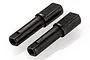 Two black metal drive gear shafts for RC vehicles, shown at an angle on a white background.