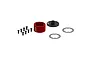 ARRMA Mojave EXB metal differential case set including a red anodized housing, black cap, screws, and gaskets on a white background.