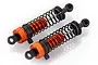 Two orange and black aluminium RC shock absorbers with black coil springs, shown on a white background.