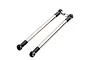 Two silver metal RC suspension links with black plastic ball ends on a white background.
