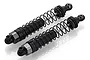 Two black HSP RC shock absorbers with silver shafts and black springs, shown at an angle on a white background.