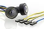 Two round HSP Angel Eye LED lights with black housings, clear lenses, and wiring harnesses with four black two-pin connectors.