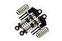 A pair of black GPM Racing piggyback RC shocks with silver springs and mounting hardware on a white background.