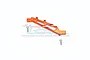 An orange anodized aluminium front chassis brace for an RC car, shown with two small mounting screws against a white background with a GPM logo watermark.
