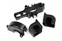 HPI E10 Centre Gearbox Set components including a main housing and three protective covers on a white background.