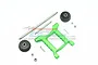 GPM Racing green aluminium wheelie bar kit for ARRMA Granite, including metal frame, two black wheels, axles, and mounting hardware.