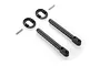 XRAY 6mm rear adjustable body mount set including two black plastic posts, two black plastic washers, and two small metal pins on a white background.
