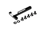 XRAY black aluminium chassis brace with six screws and two washers on a white background.