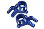 Two blue anodized aluminium steering hubs for RC cars, featuring GPM branding and 7075-T6 markings, shown against a white background.