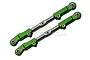 Two green aluminium and stainless steel RC front upper arm tie rods by GPM Racing, shown against a white background.