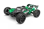 HPI Vorza S Flux 1/8 scale RC truggy in green and black livery, featuring off-road tires and a rear wing, isolated on a white background.