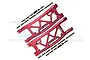 A pair of red anodized aluminium rear suspension arms for an RC car, including mounting screws and hardware, displayed on a white background.