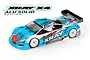 A studio shot of an XRAY X4 Aluminium Solid Edition 1/10 scale RC touring car with a blue, white, and red custom painted body shell on a white background.