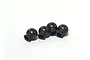Four small black ball-end connectors for RC suspension linkages arranged on a white background.