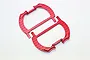 Two red anodized aluminium battery holder brackets for RC cars, featuring a curved, textured design.
