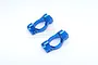 Two blue anodized aluminium C-hub carriers for RC cars, shown from an elevated angle against a white background.