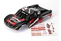 Traxxas 1/16 Slash Mike Jenkins #47 painted RC body shell with included decal sheet on a white background.