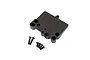 A black plastic Traxxas ESC mounting plate with five included mounting screws on a white background.