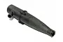 A black plastic tuned pipe for an HPI Savage RC car, shown from a side angle against a white background.
