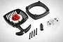 Rovan pull start assembly for 1/5 scale RC cars, including a black housing, red metal claw, spacer, mounting screws, and a drive dog.