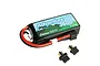 Gens Ace Adventure 11.4V 3600mAh 3S LiPo battery with T-style connector and two additional adapter plugs on a white background.