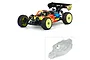 A fully assembled RC buggy with a painted body and a separate, unpainted clear polycarbonate body shell for the TLR 8ight-X/E 2.0.
