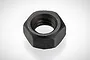A single black metal hex nut shown against a plain white background.