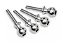 Four silver metal ball studs with threaded shafts, designed for RC vehicle suspension, arranged in a row against a white background.