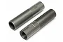 Two grey aluminium shock bodies for HPI Baja RC cars, featuring threaded sections and smooth ends.