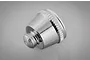 A close-up studio shot of a shiny, chrome-plated Sparmax airbrush nozzle cap on a neutral grey background.
