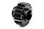 A black 19-tooth heavy-duty metal drive gear for HPI RC vehicles isolated on a white background.