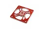 A red anodized aluminium fan protector for a 40mm RC cooling fan, featuring a spiral cutout design and Yeah Racing branding.