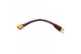 A charging lead with a yellow XT60 male connector on one end and two 4mm banana plugs with red and black housings on the other.
