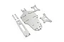 A set of carbon fiber RC chassis upgrade parts for the Tamiya Top Force, including a main deck, shock towers, and support plates.