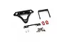 Yeah Racing aluminium front bumper set for RC cars, including a black bumper, mounting brackets, red shackles, and various screws on a white background.